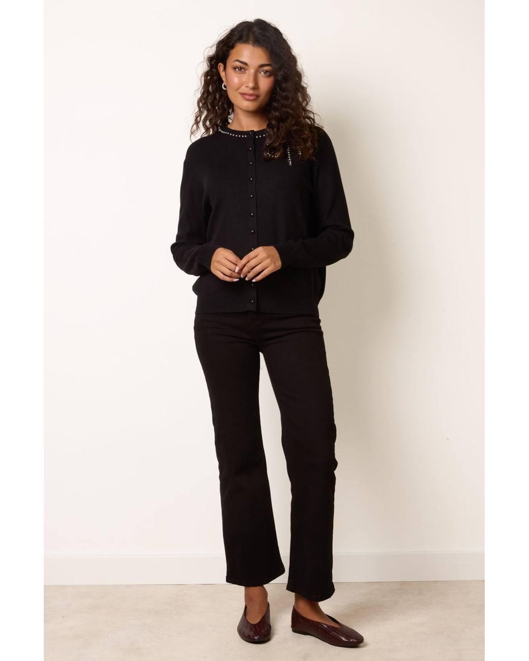 Blue Vanilla Black Long Sleeve Round Neck Cardigan
