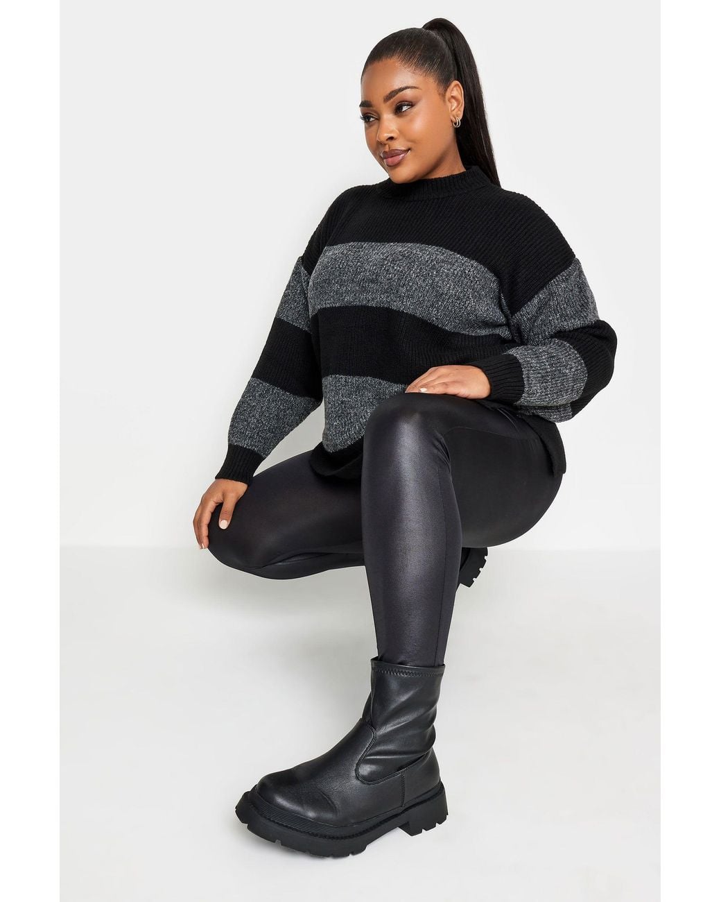Yours Black Leather Look Leggings