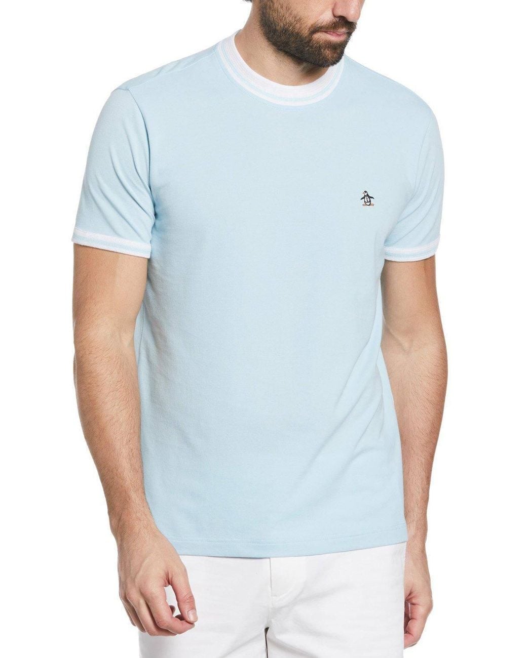 Original Penguin Blue Ribbed Collar T-Shirt for men