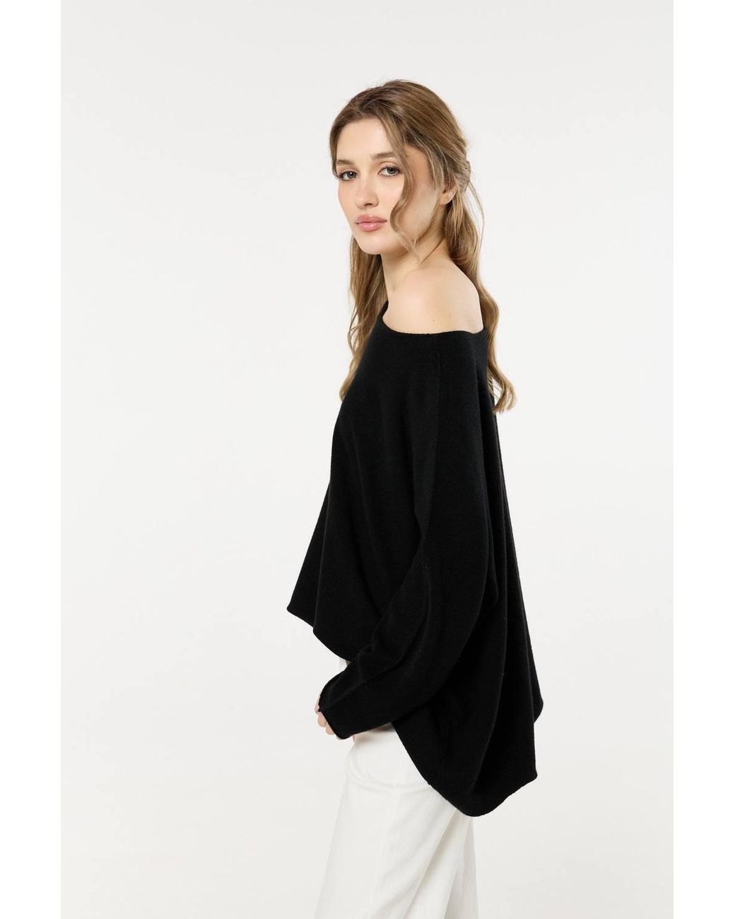 Liquorish Black Off-Shoulder Relaxed Knit Jumper
