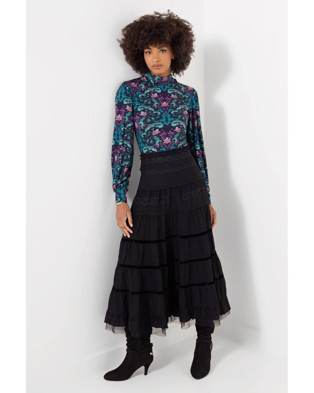 Joe Browns Blue High Neck Mirror Print Jersey Top