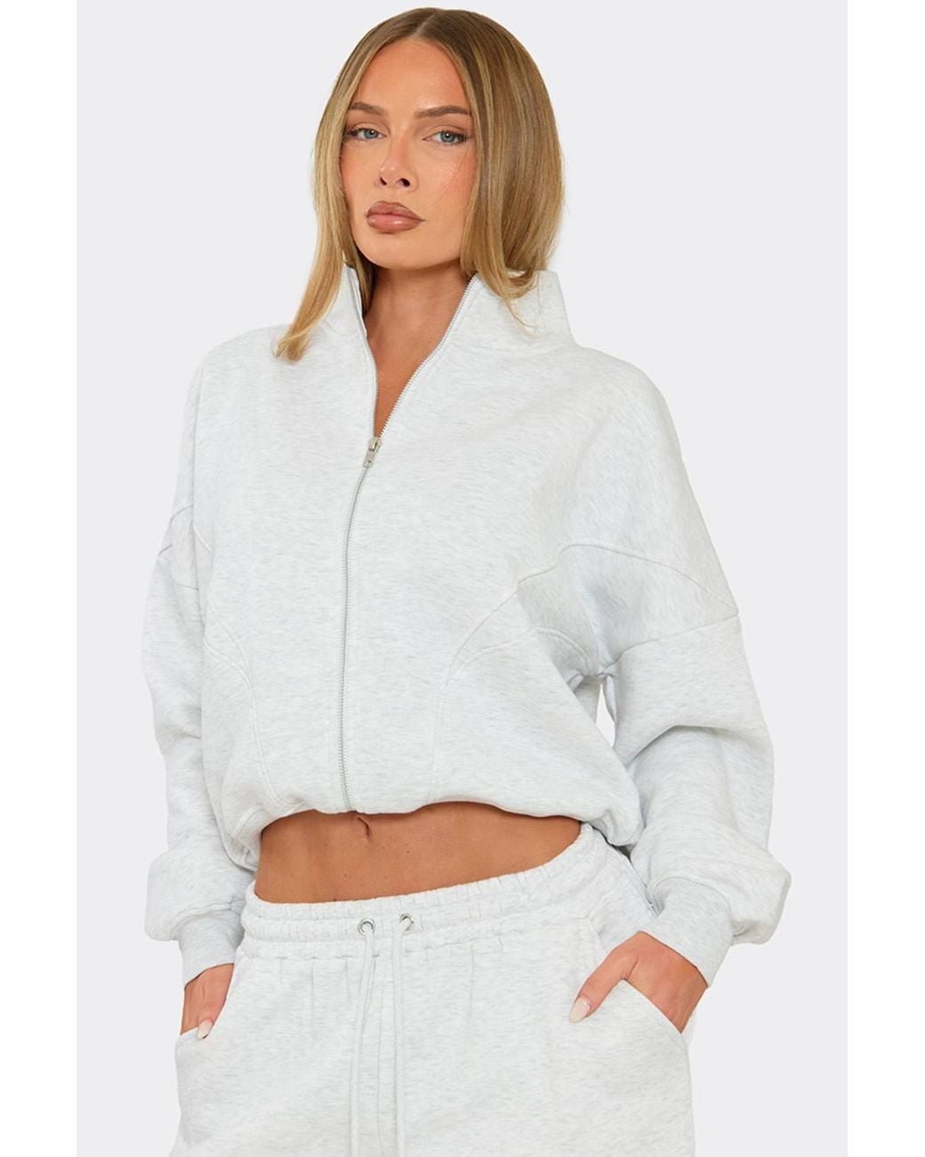 EGO White Long Sleeve Zip Marl Sweatshirt