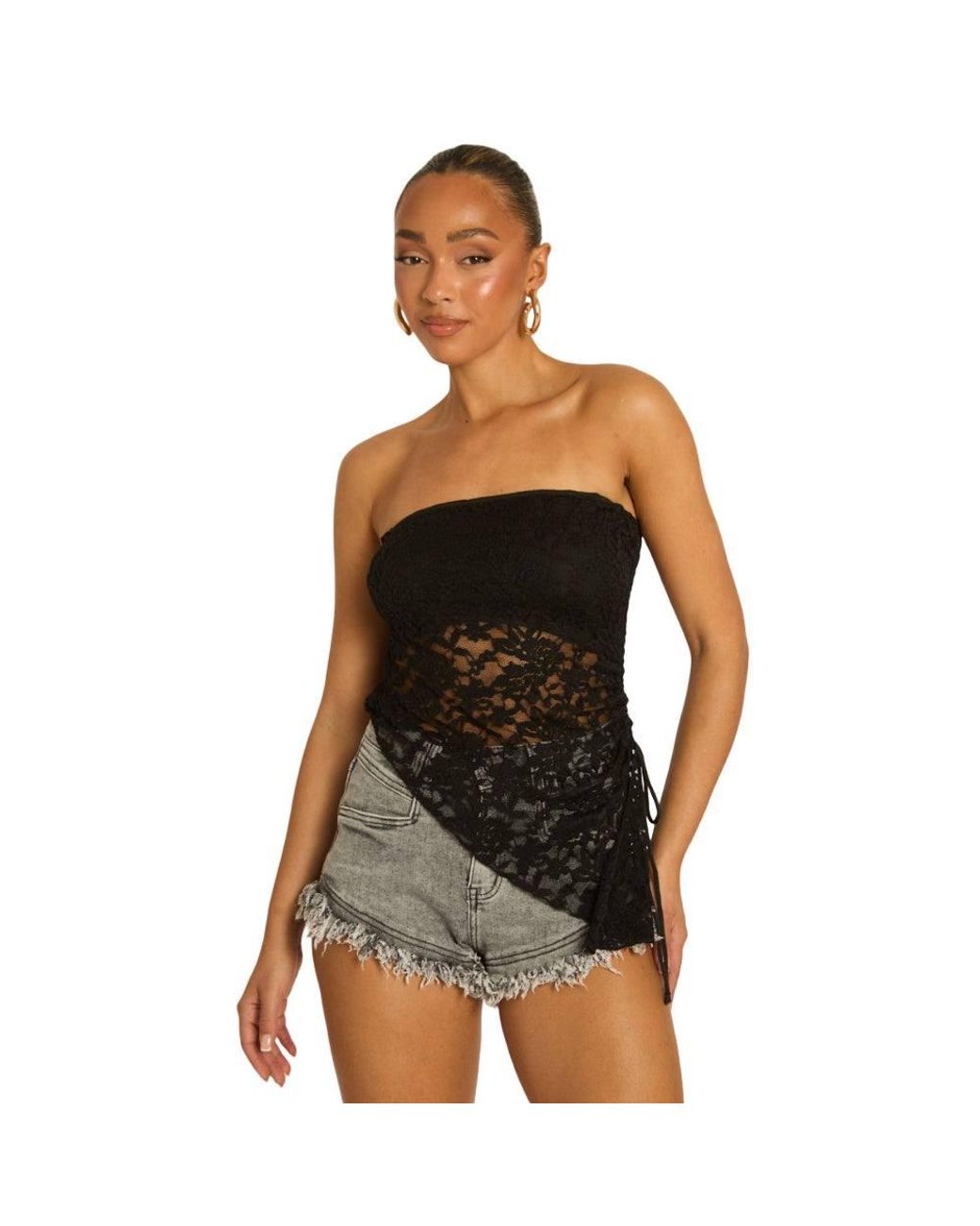 Rebellious Fashion Blue Lace Asymmetric Bandeau Top