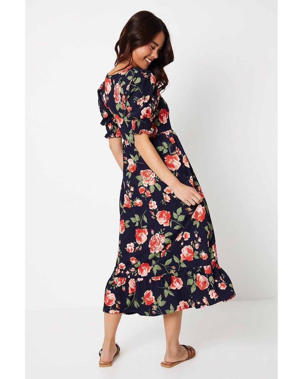Dorothy Perkins White Petite Floral Tiered Jersey Midi Dress
