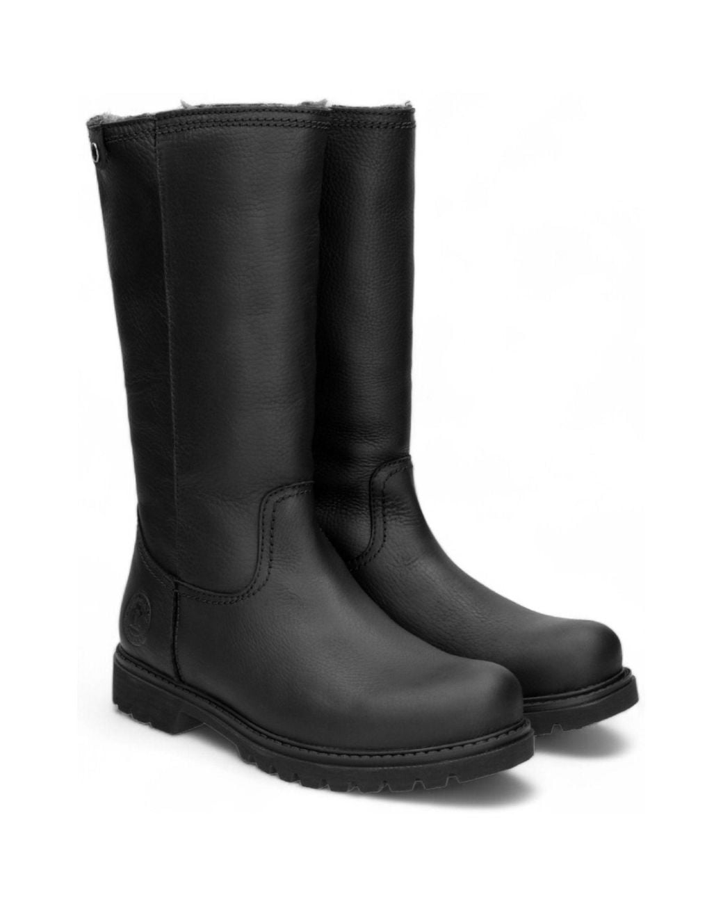 TruClothing Black Knee High Pull On Faux Fur Lining Leather Boots