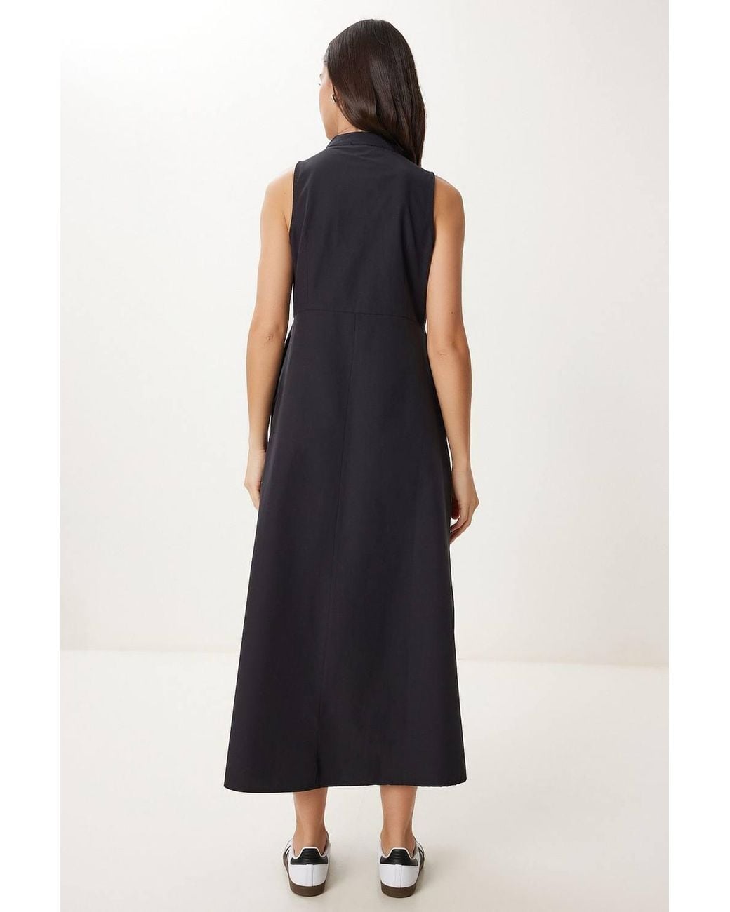 Happiness İstanbul Blue Mandarin Collar Sleeveless A-Line Midi Dress