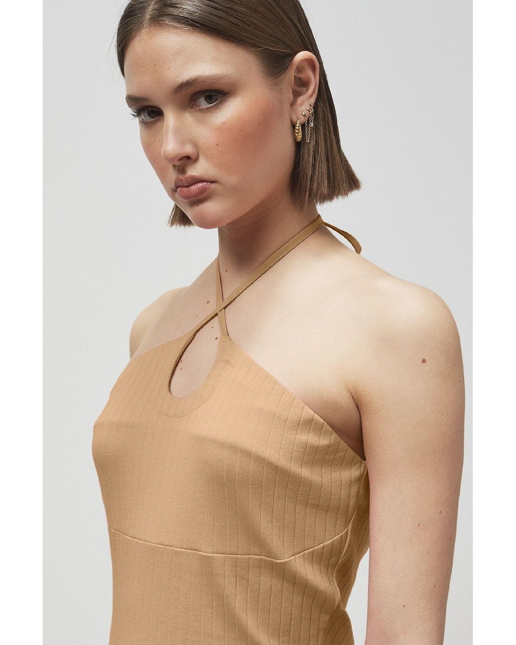 Enorsia Blue Halter Neck Ribbed Cami Vest Top