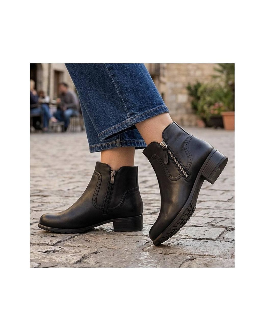 Pavers Black Zip Fasten Brogue Trim Ankle Boots