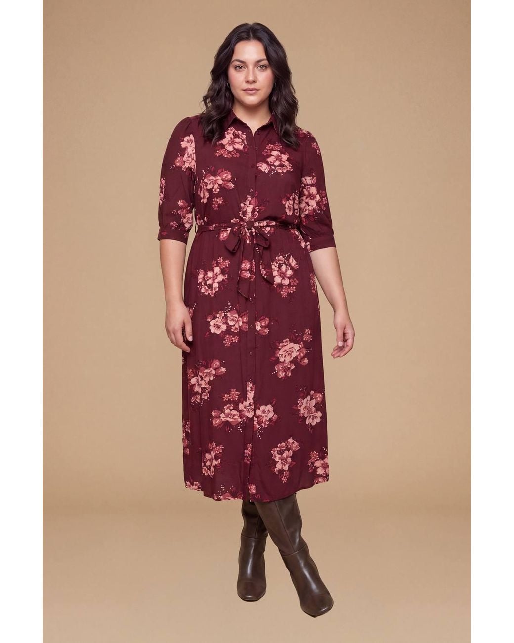 Dorothy Perkins Red Plus Puff Sleeve Midi Shirt Dress