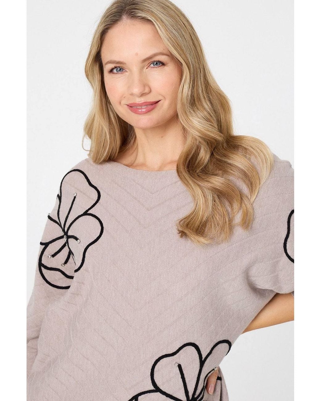 Izabel London Natural Floral Sparkle Batwing Sleeve Jumper