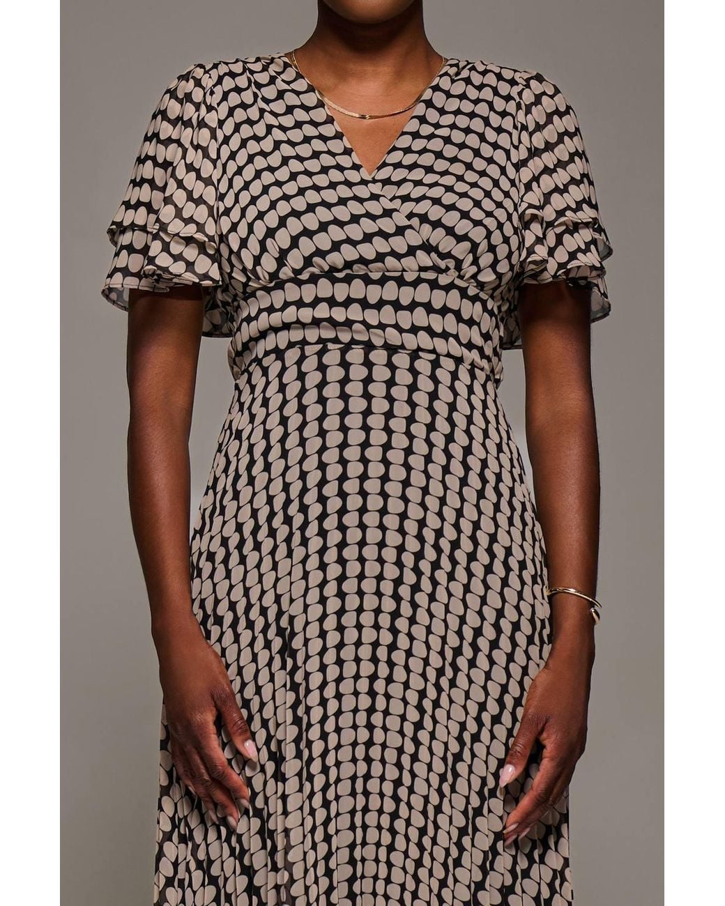 Jolie Moi Brown Chiffon Ruffle Sleeve Pleated Maxi Dress