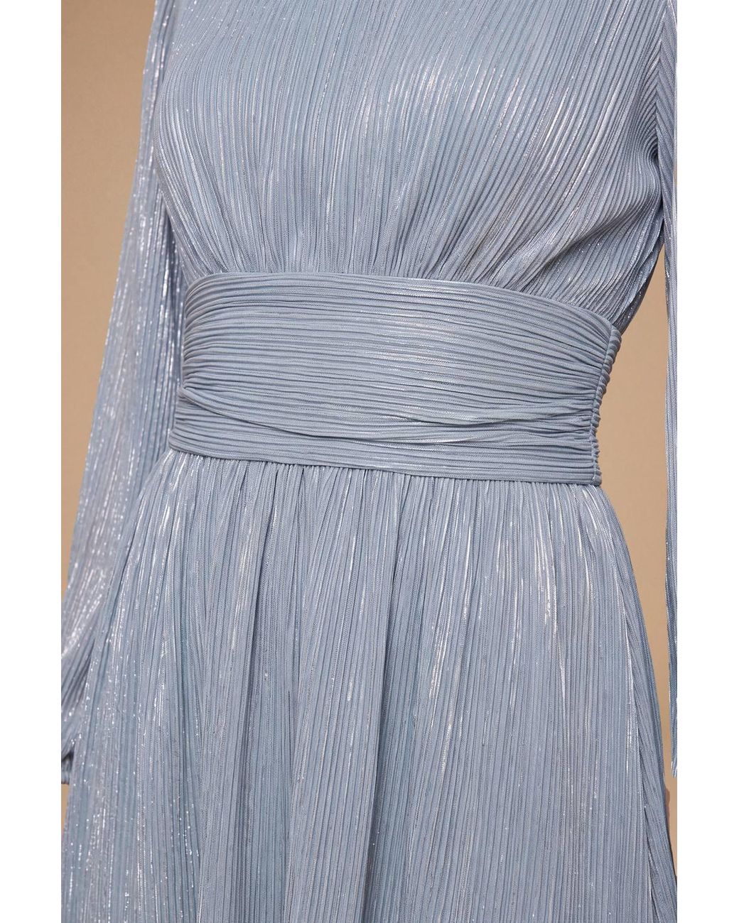 Dorothy Perkins Blue Dp Hen Sparkle Plisse Jersey High Neck Mini Dress