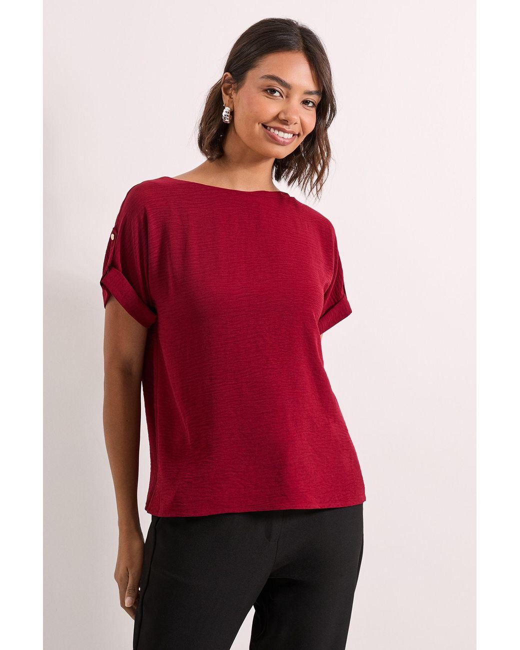Dorothy Perkins Red Roll Sleeve Blouse