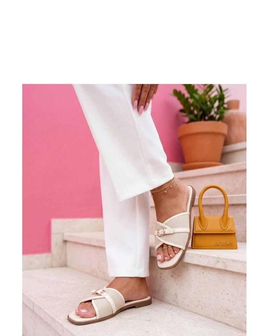 Love Lace Pink Low Heel Slip-On Faux Leather Sliders With Buckle
