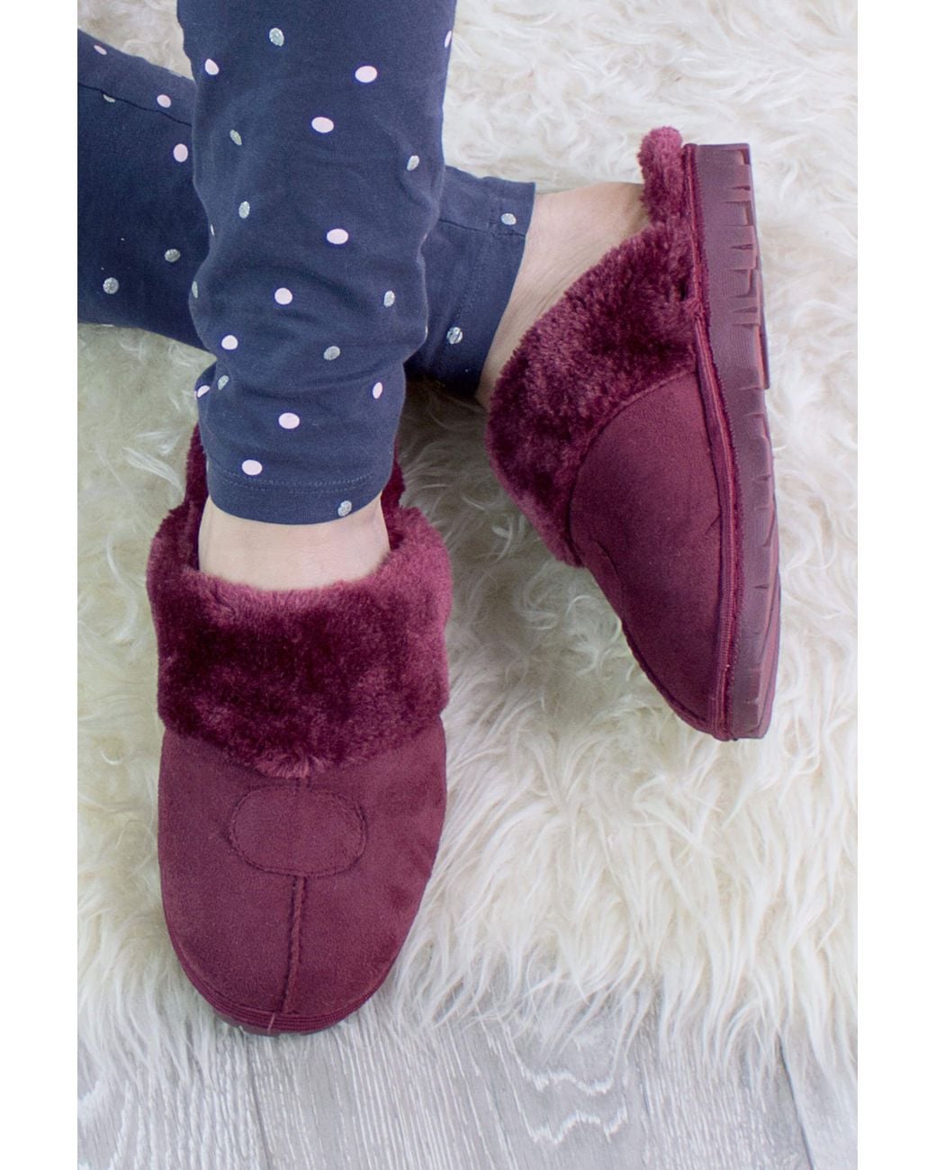 AJVANI Blue Faux Fur Lined Cosy Winter Slippers