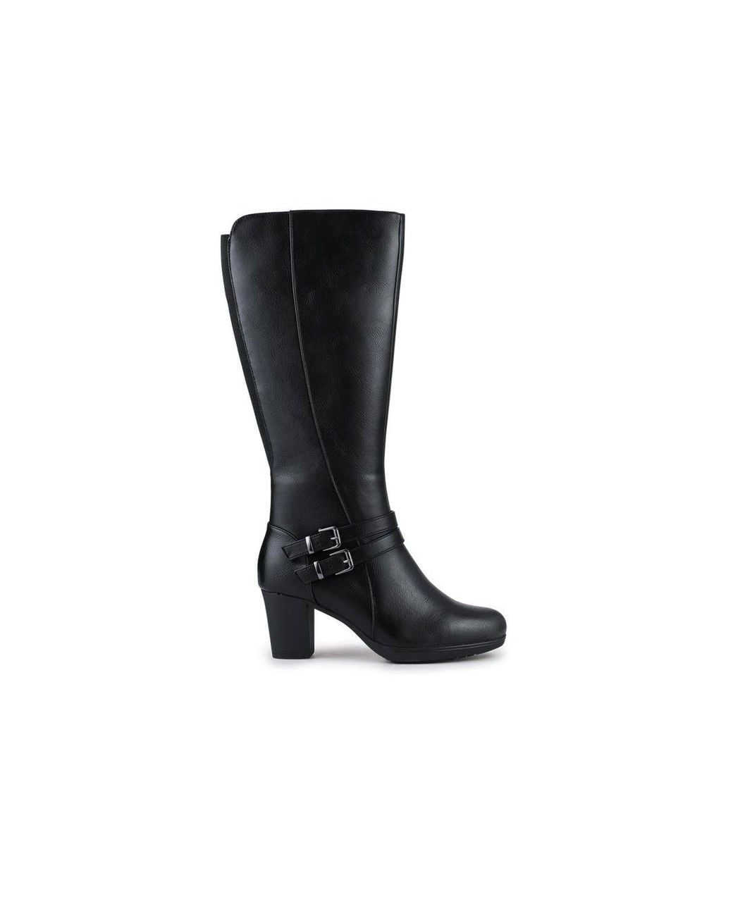Pavers Black Heeled Calf-Stretch Long Boots