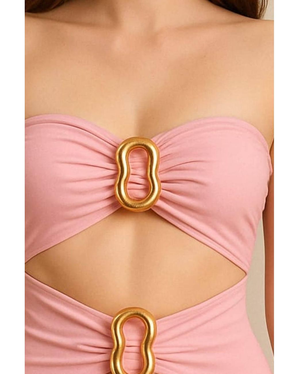 Stylewise Natural Buckle Detail Cut Out Bandeau Bodysuit