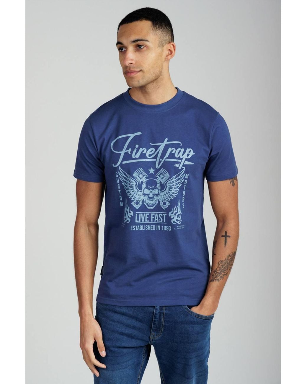 Firetrap Blue 3 Pack Regular Fit Cotton Crew T-Shirts for men
