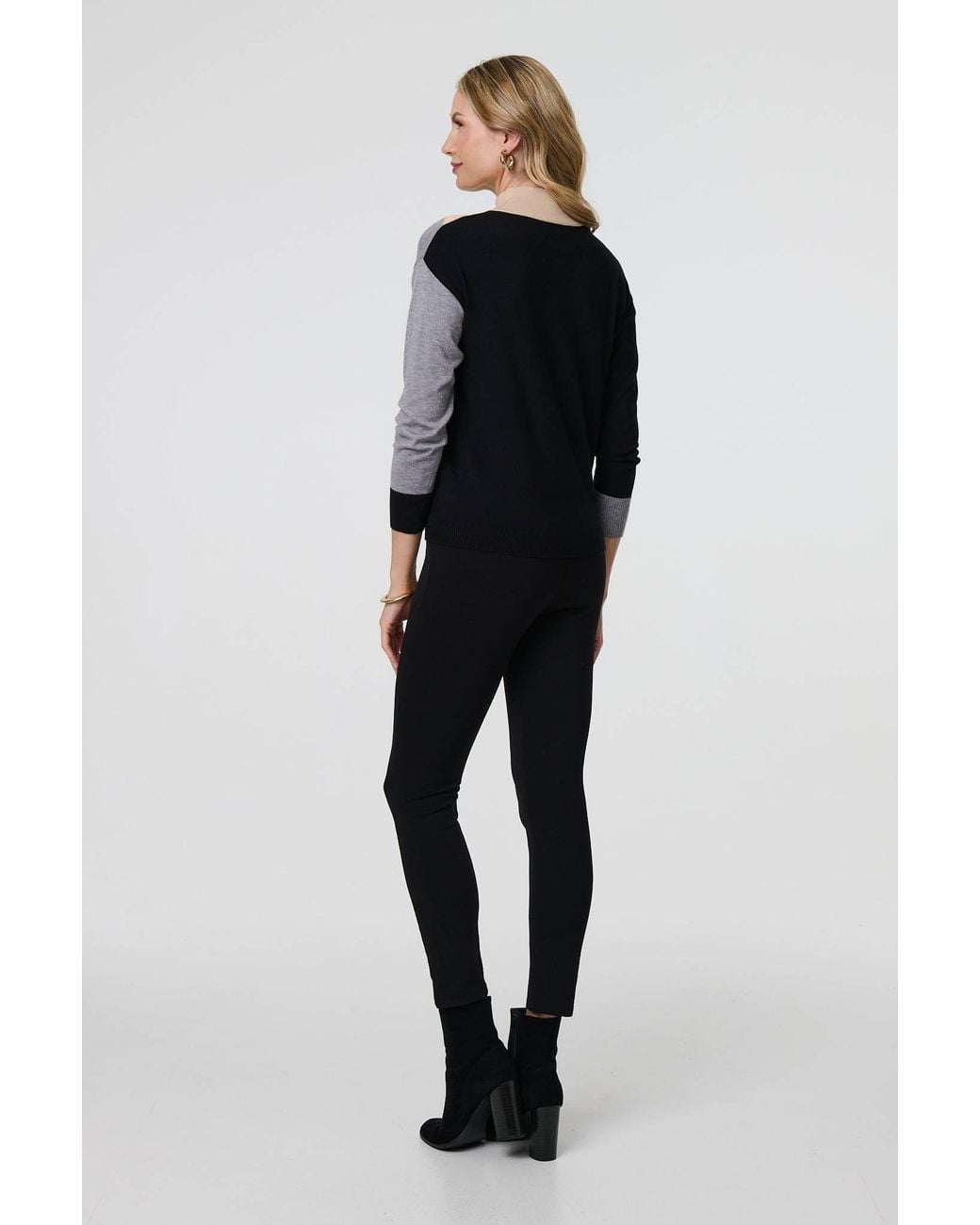 Izabel London Gray Colour Block High Neck Slim Jumper