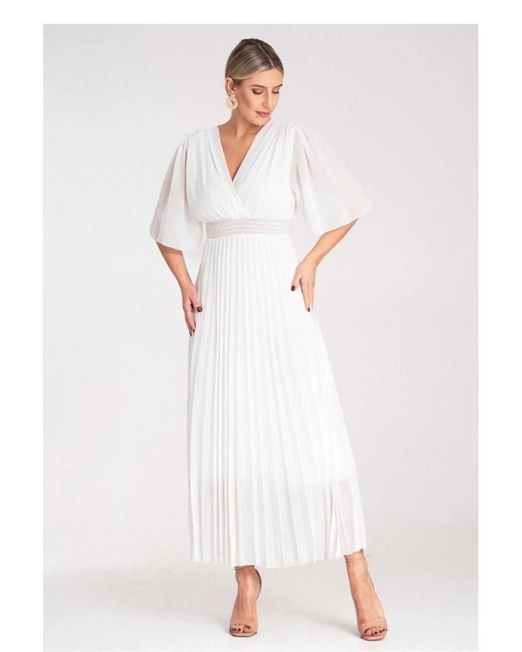 Love Lace White Viscose V-Neck Short Sleeve Maxi Dress