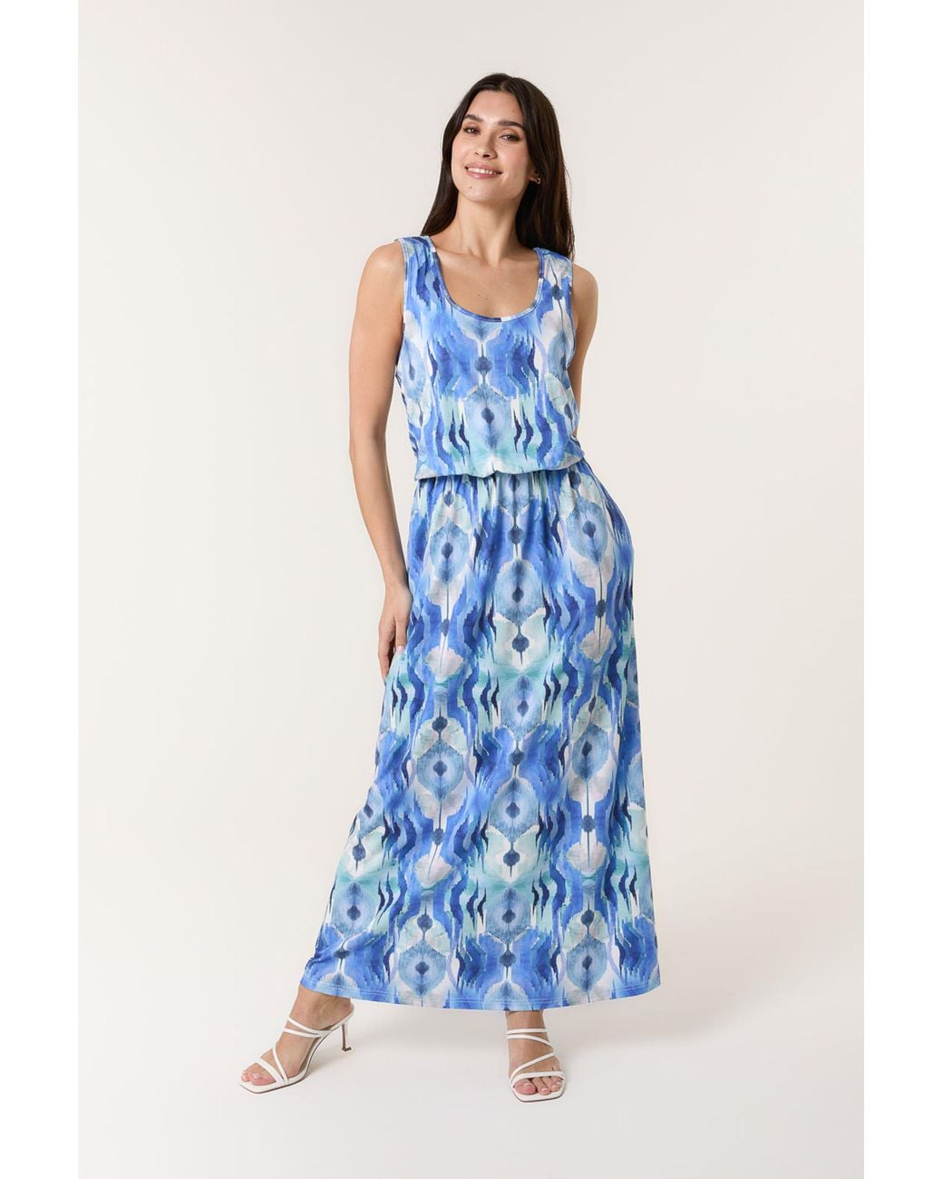 Blue Vanilla Blue Elasticated Waist Sleeveless Round Maxi Dress