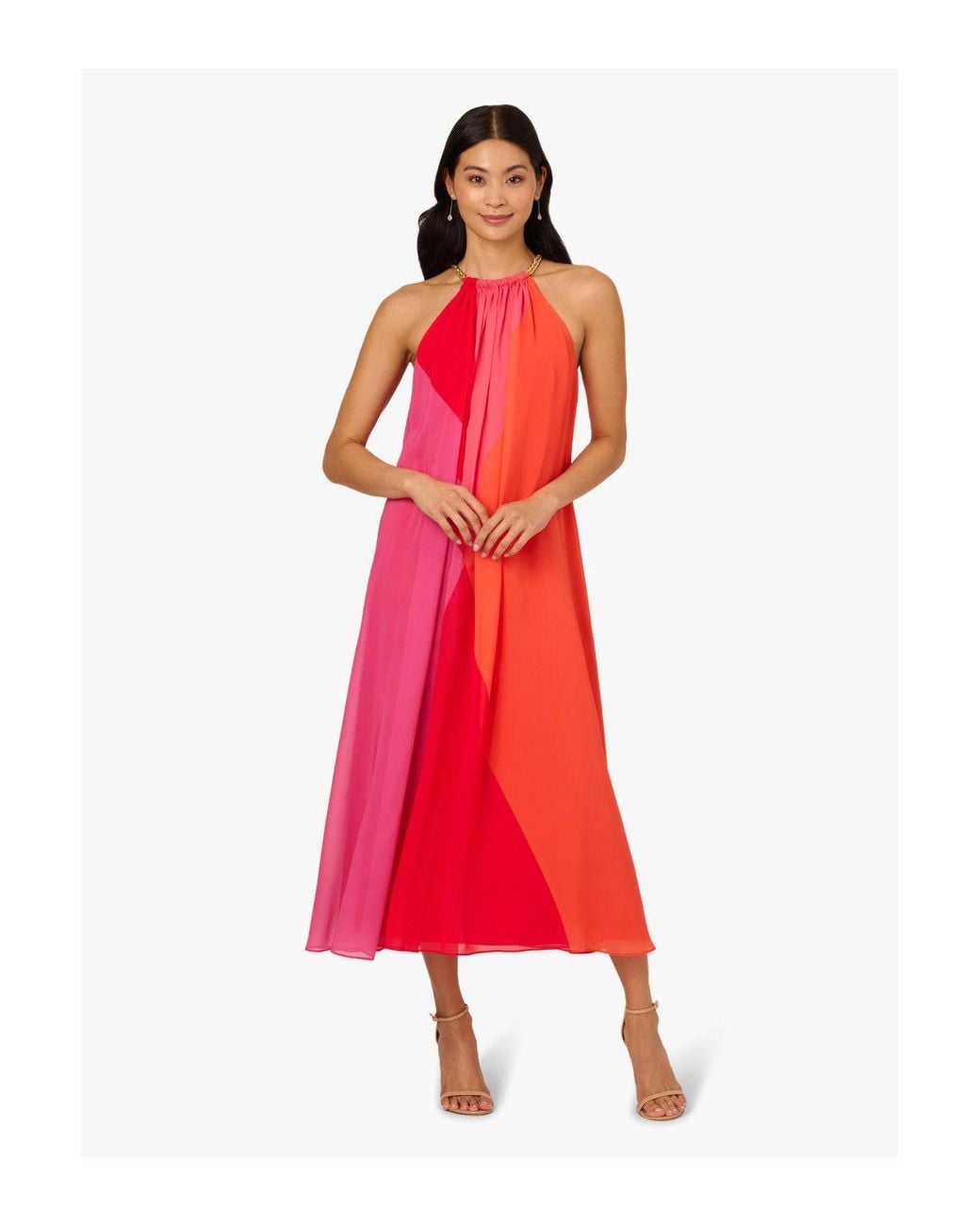Adrianna Papell Red Colour Block Chiffon Dress