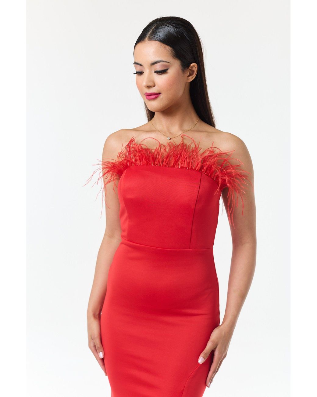 LuvForever Fashion Red Bandeau Side Slit Maxi Dress