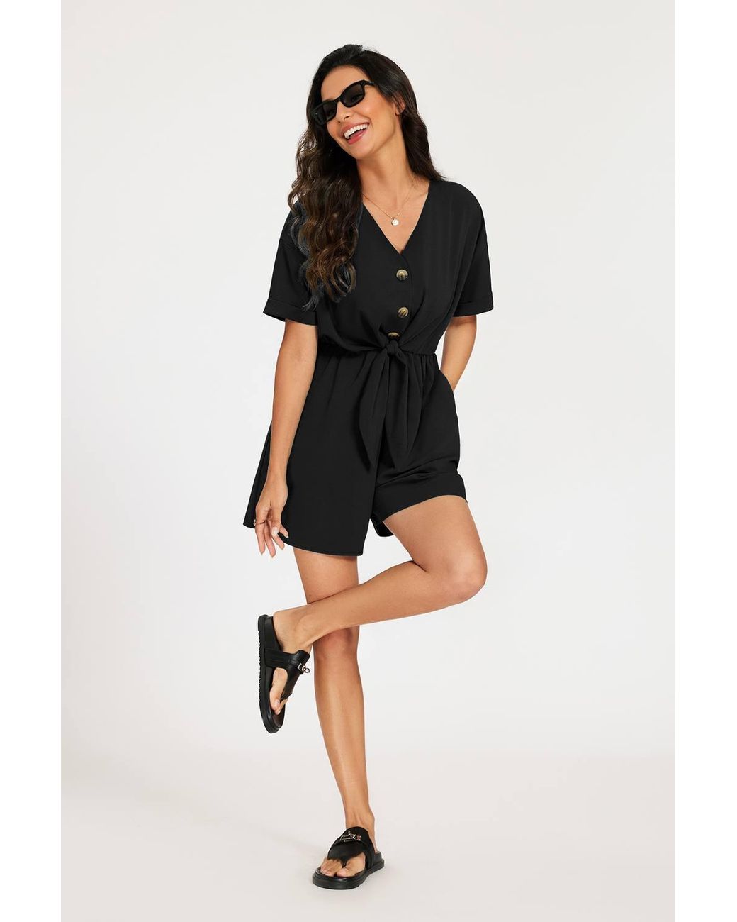 FS Collection Black Button Down Playsuit