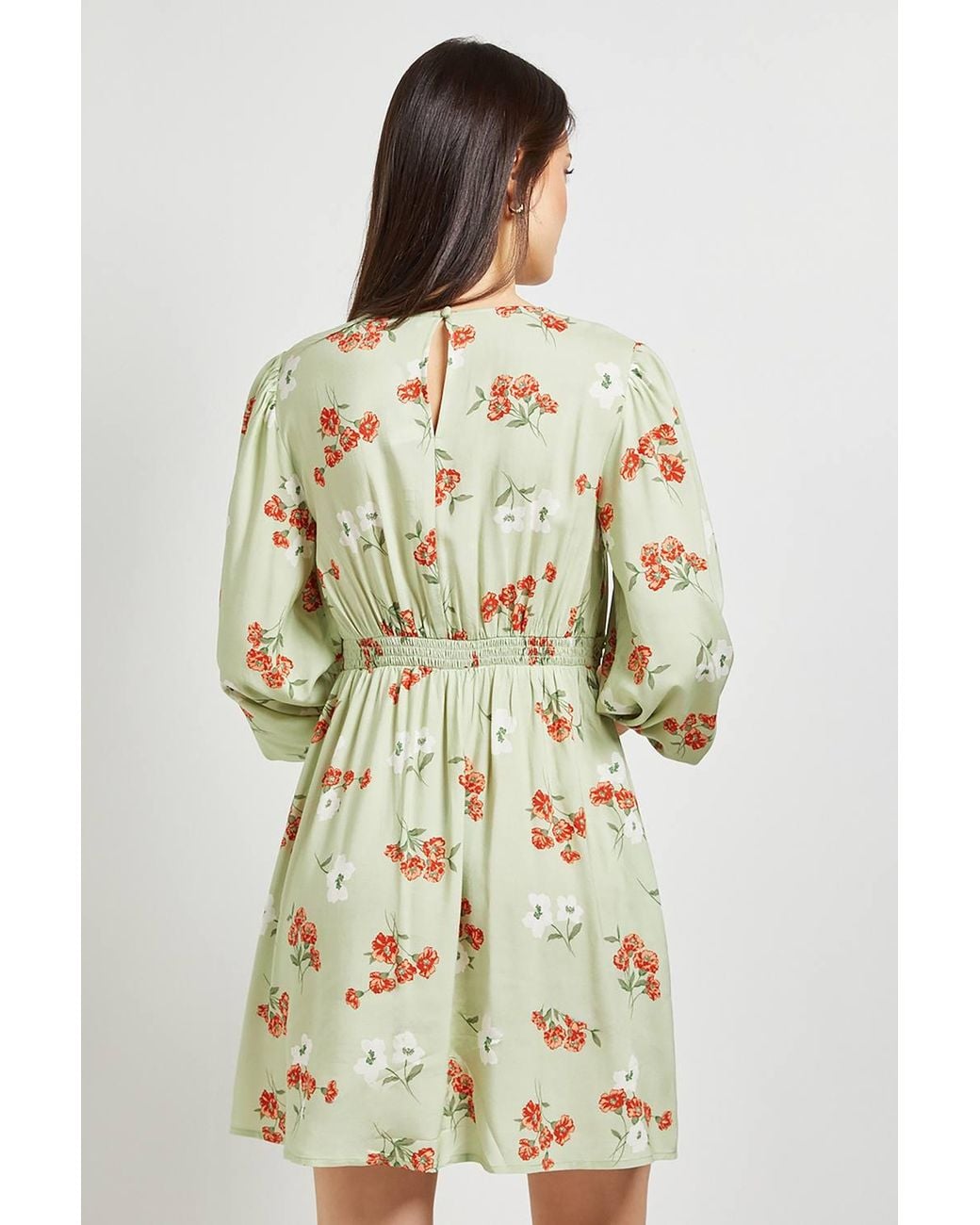 Dorothy Perkins Natural Ditsy Lace Trim Long Sleeve Printed Mini Dress