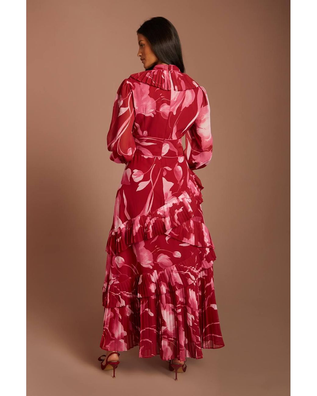 Coast Petite Printed Long Sleeve Pleated Tiered Midaxi Dress