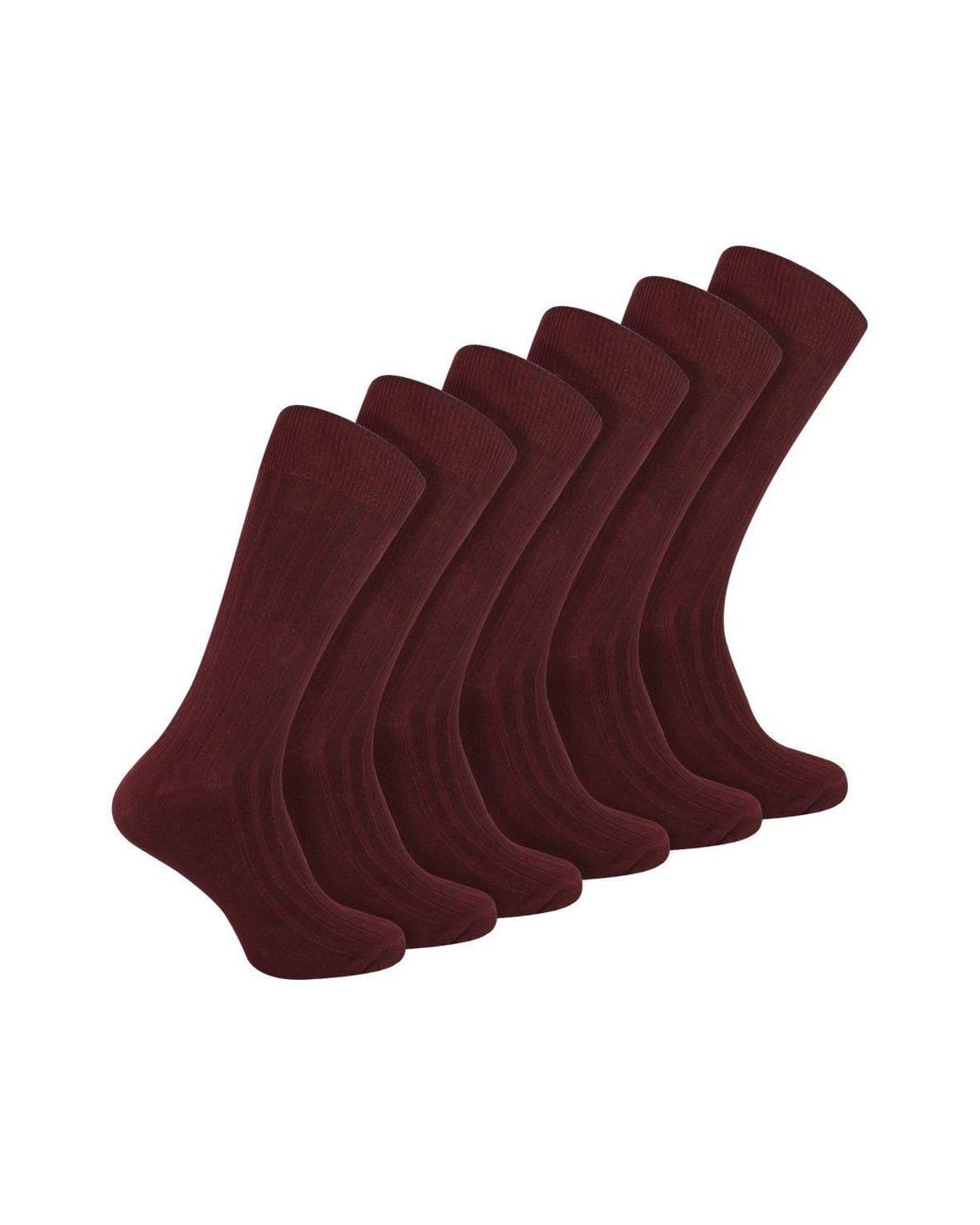 Sock Snob 6 Pairs Plain Coloured Cotton Rich Ribbed Dress Socks for men