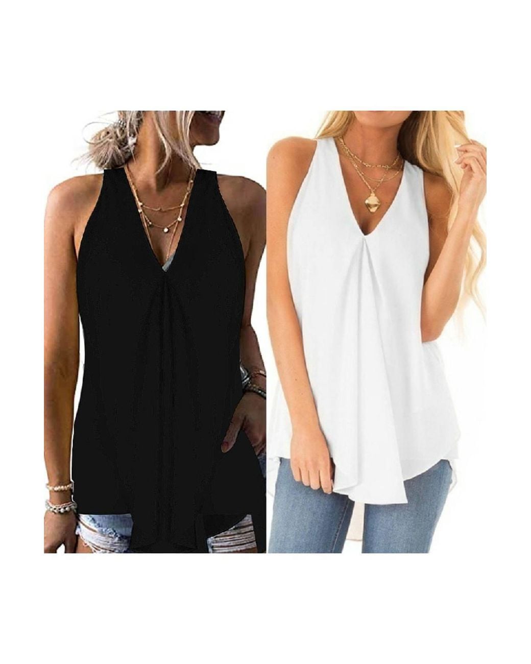 KDMD White Plus Size Chiffon Sleeveless Cami Blouse Vest Top