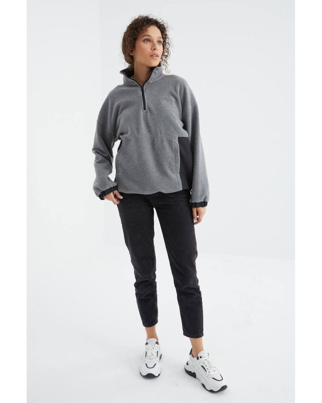 TOMMY LIFE Gray Oversized Half-Zip Plush Sweatshirt