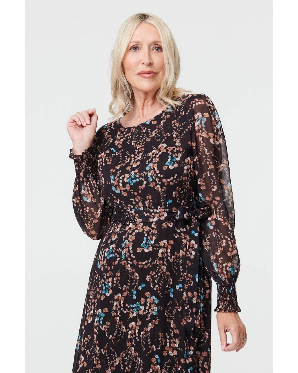 Izabel London Brown Floral Semi Sheer Layer Maxi Dress