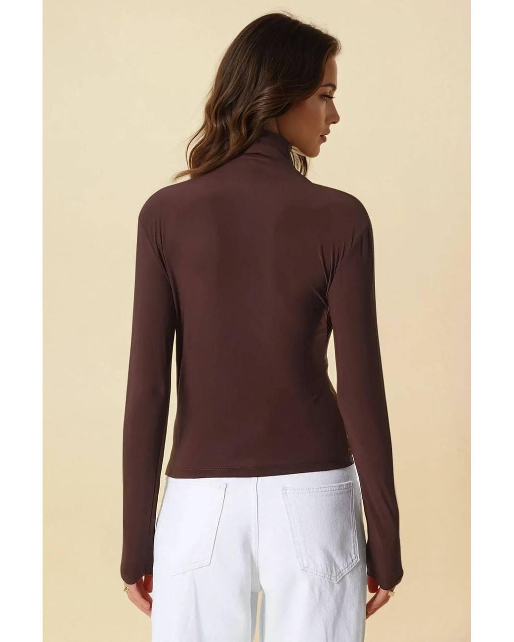 Hiccup Brown High Collar Drape Detail Blouse