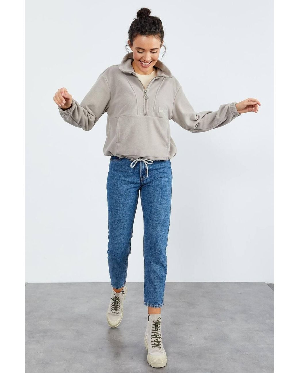 TOMMY LIFE Gray Oversized Half-Zip Plush Sweatshirt