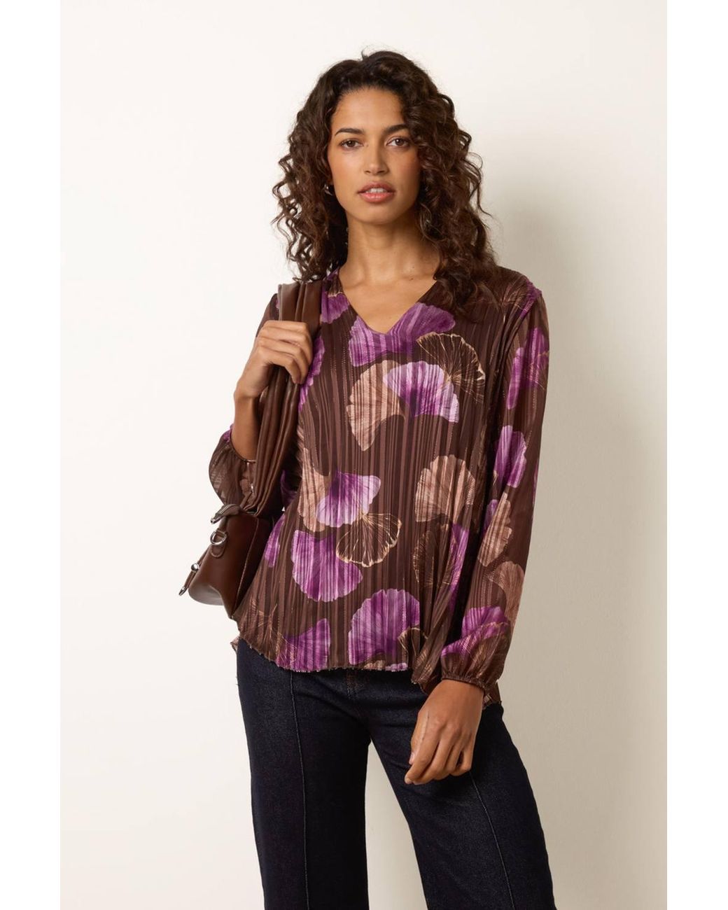 Blue Vanilla Red Long Sleeve V-Neck Blouse