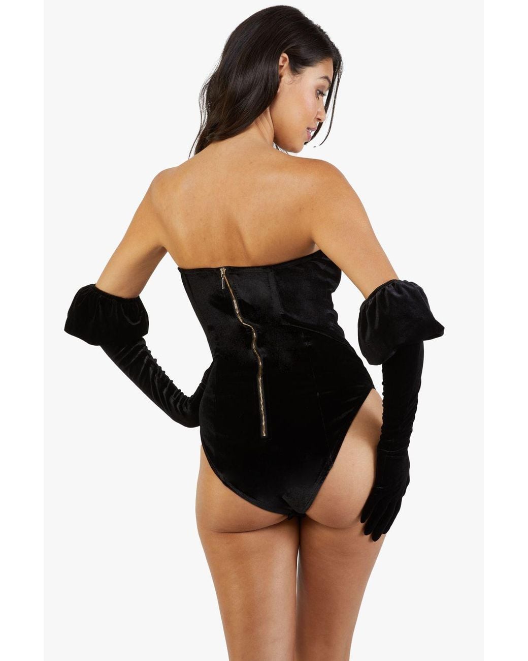 Playful Promises Black Halina Puff-Sleeve Body With Built-In Gloves