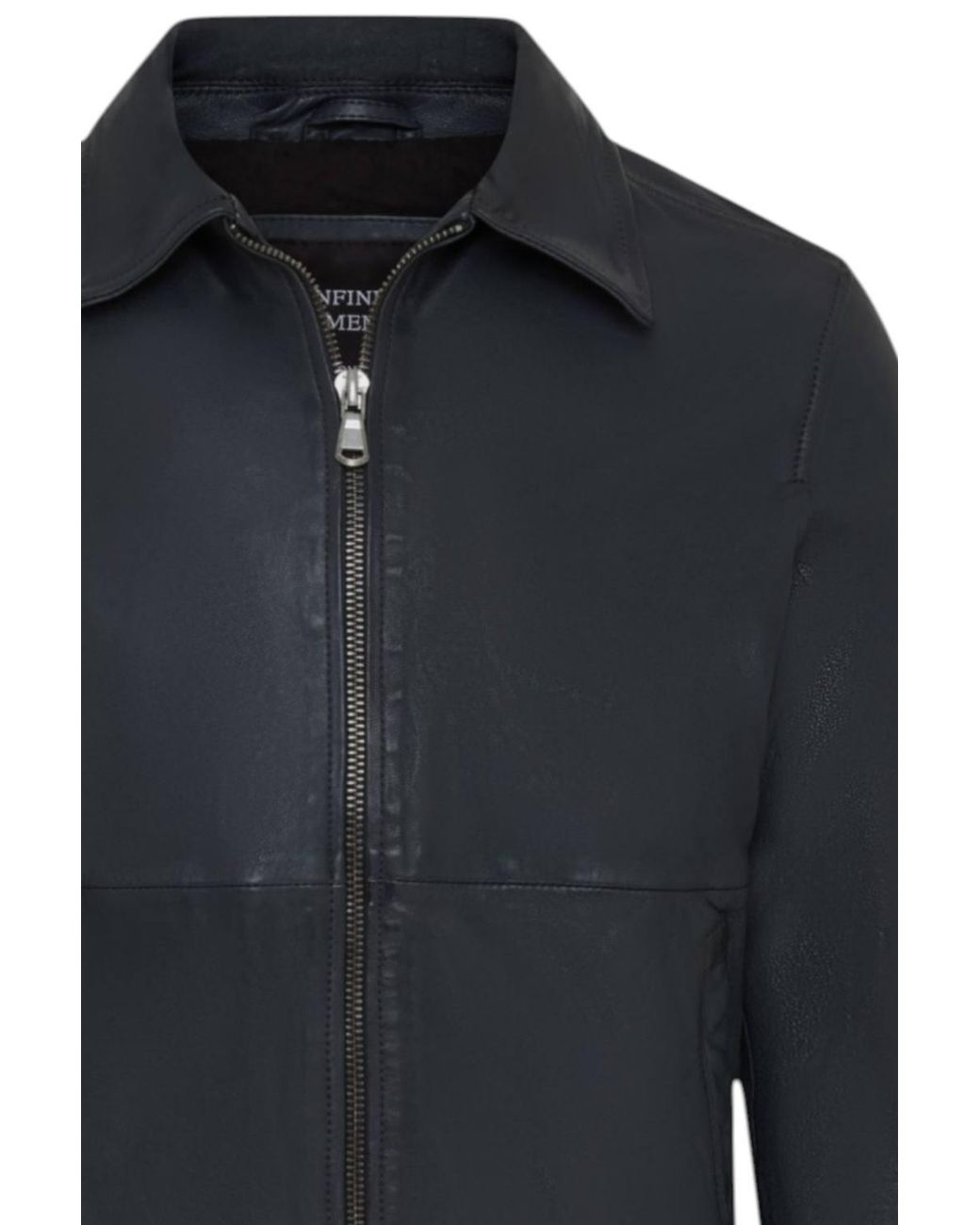 Infinity Leather Blue Leather Harrington Collar Biker Jacket-Alpha for men