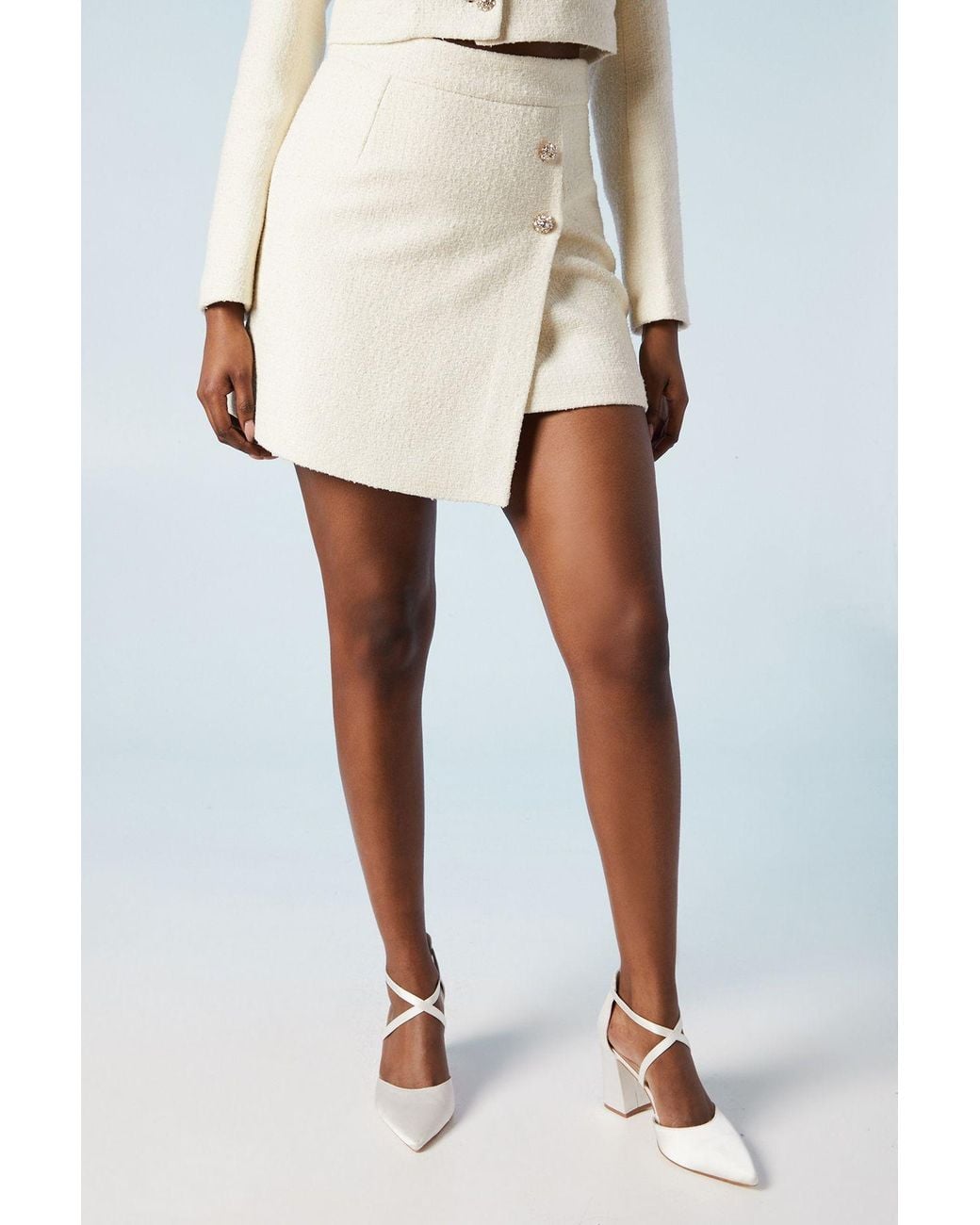 Coast White Boucle Mini Wrap Skirt