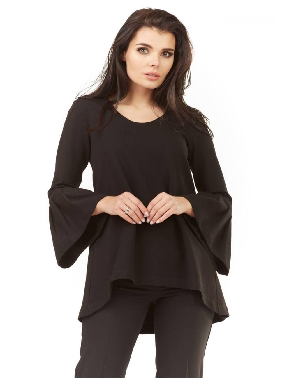 Love Lace Black Knitted Cotton Long Sleeve Blouse With Ruffles