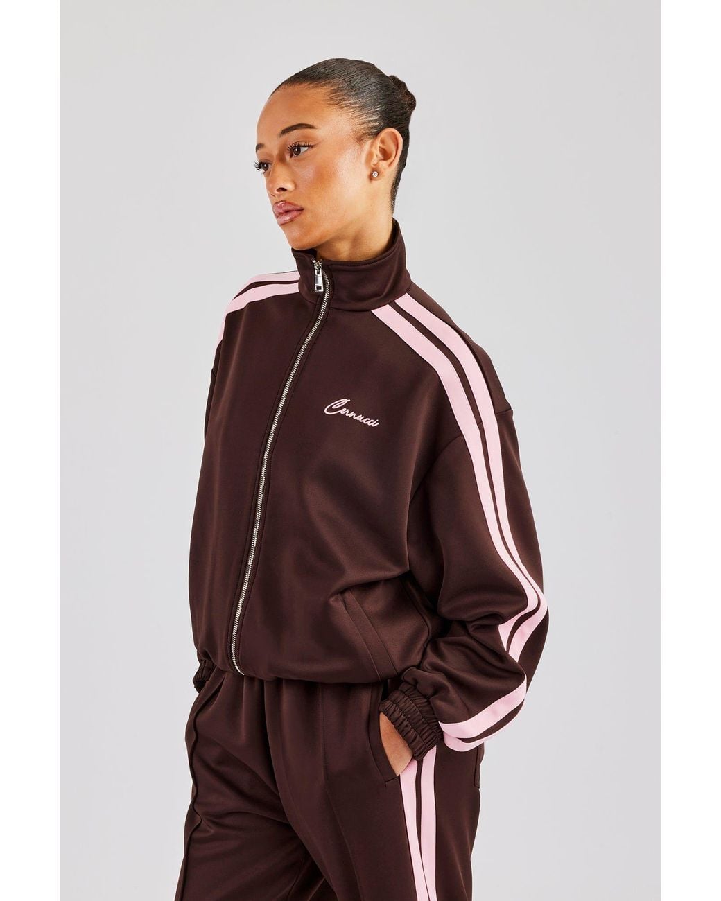 CERNUCCI Red Funnel Neck Taping Zip Through Track Jacket
