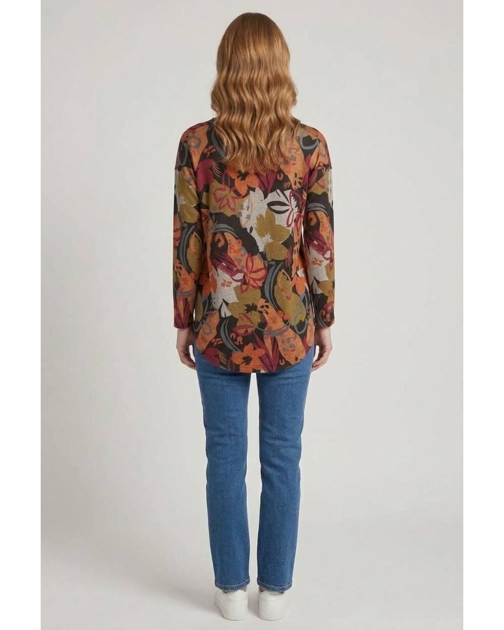 Izabel London Blue Floral Batwing Long Sleeve Relaxed Top