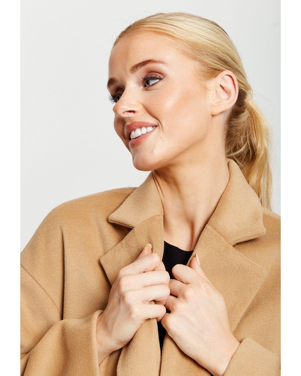 Liquorish Natural Belted Longline Coat