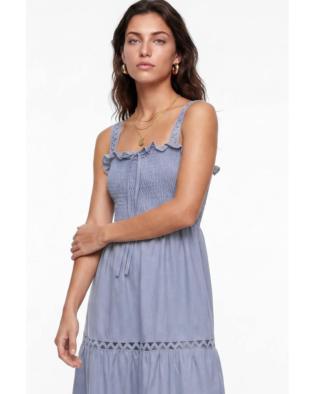 Lovedrobe Blue Ric Rac Detail Tiered Midaxi Dress