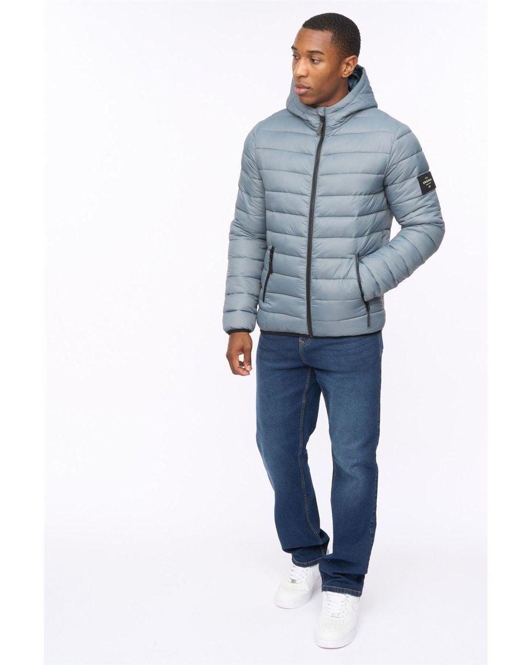 Crosshatch Blue Gattering Lightweight Hooded Quilted Puffer Jacket for men