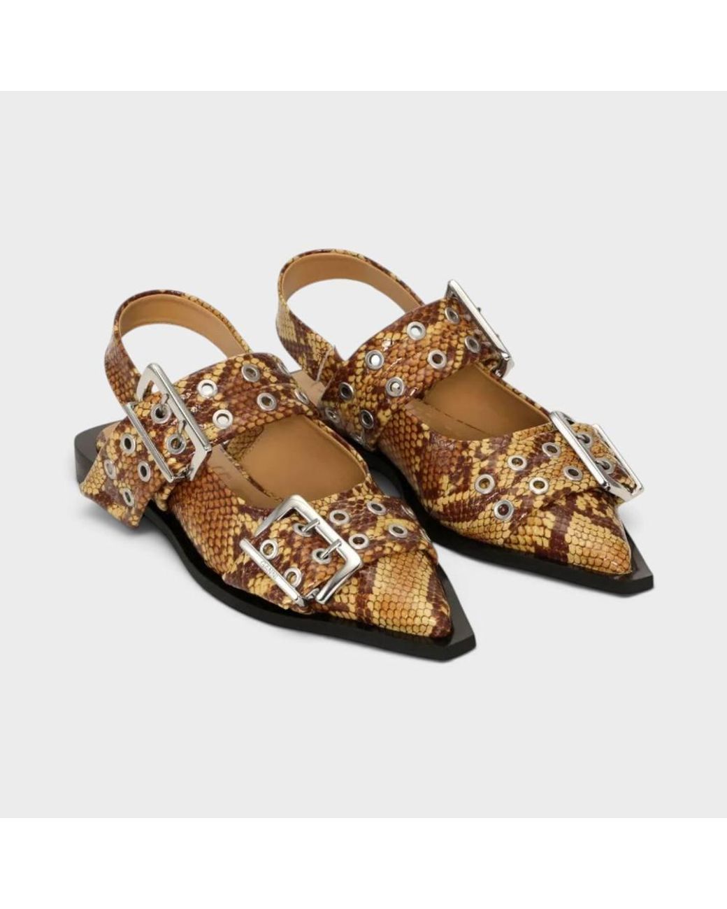 Ganni Brown Feminine Buckle Ballet Flats Buckthorn
