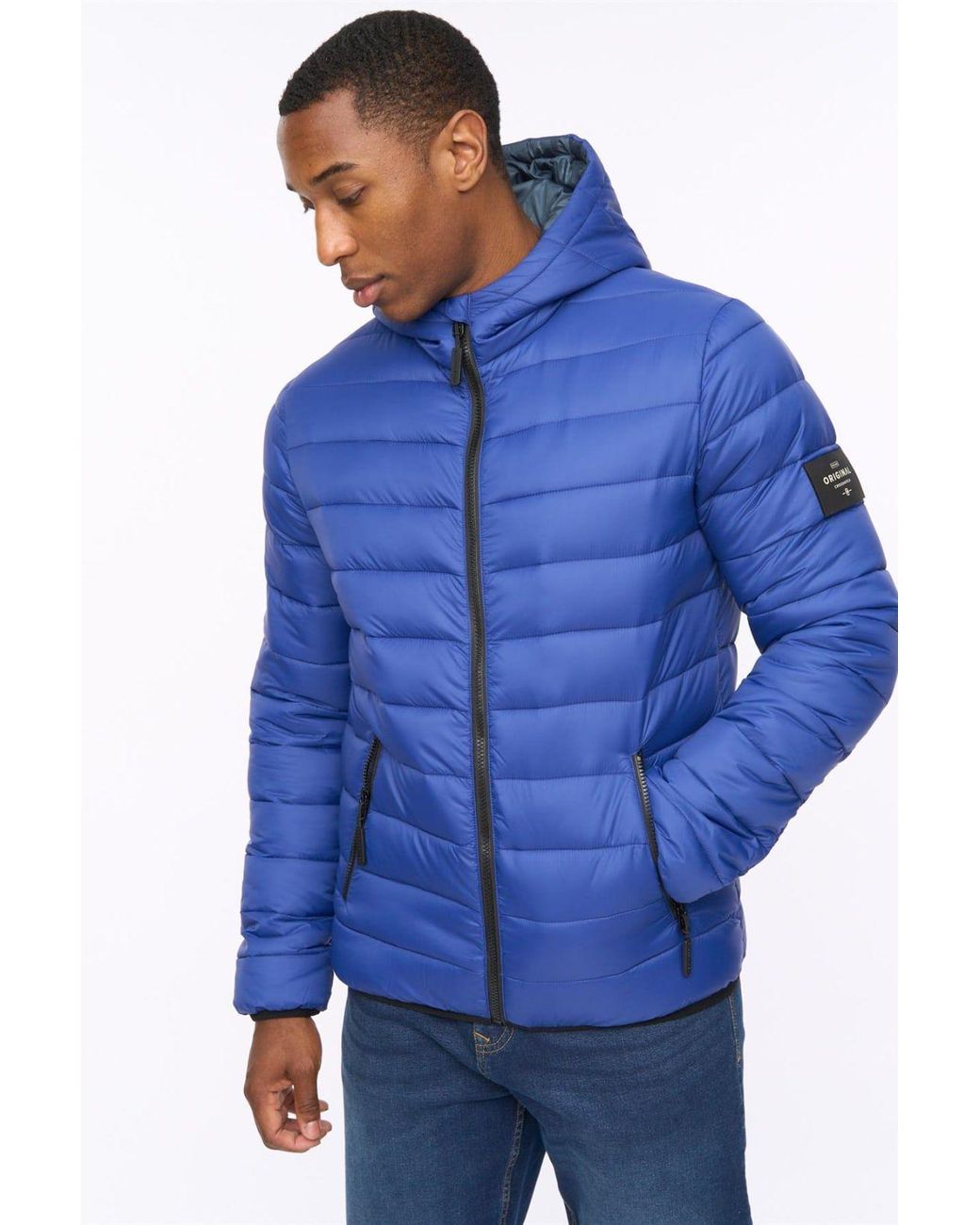 Crosshatch Blue Gattering Lightweight Hooded Quilted Puffer Jacket for men