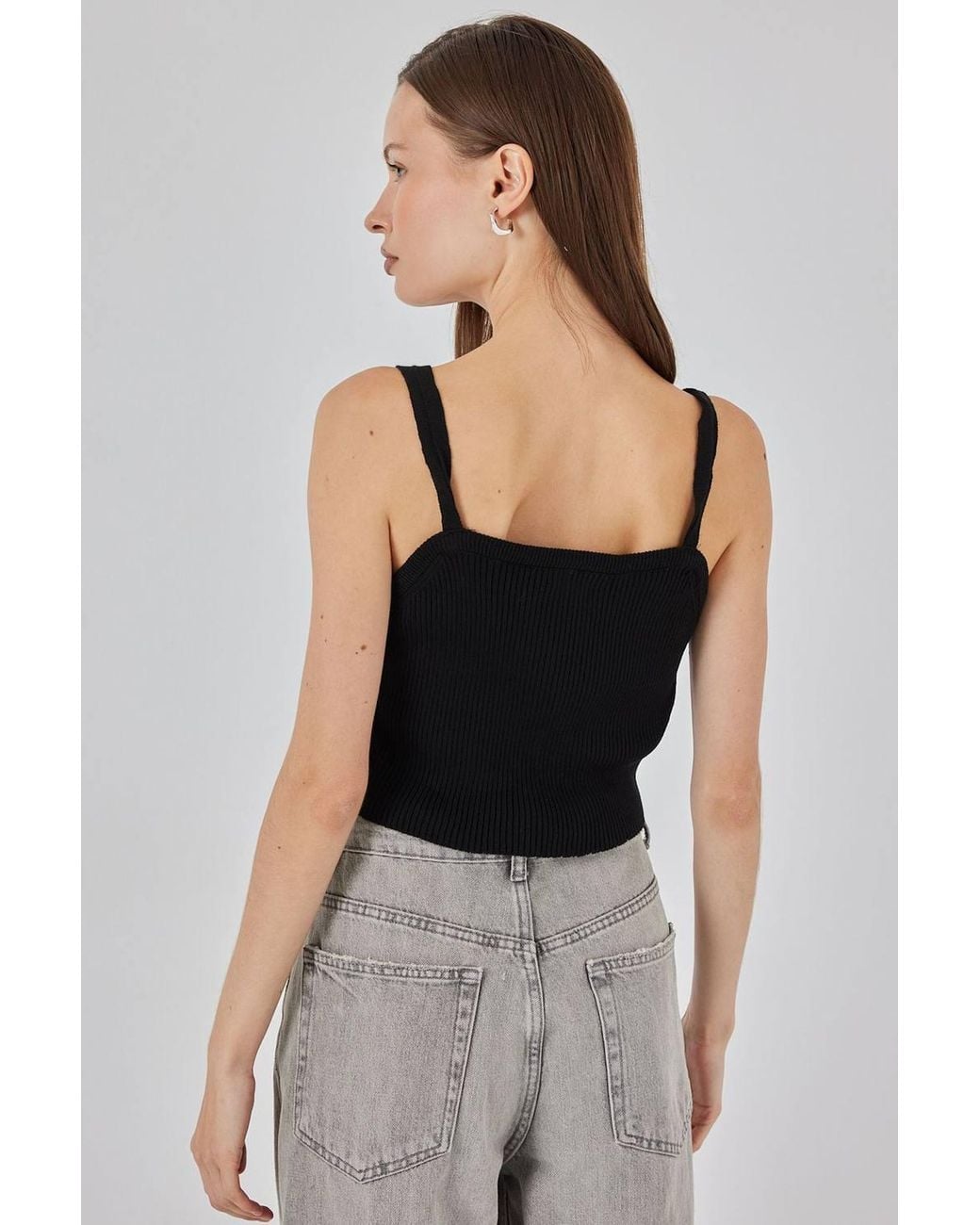 Bigdart Black Square Collar Ribbed Knit Crop Top
