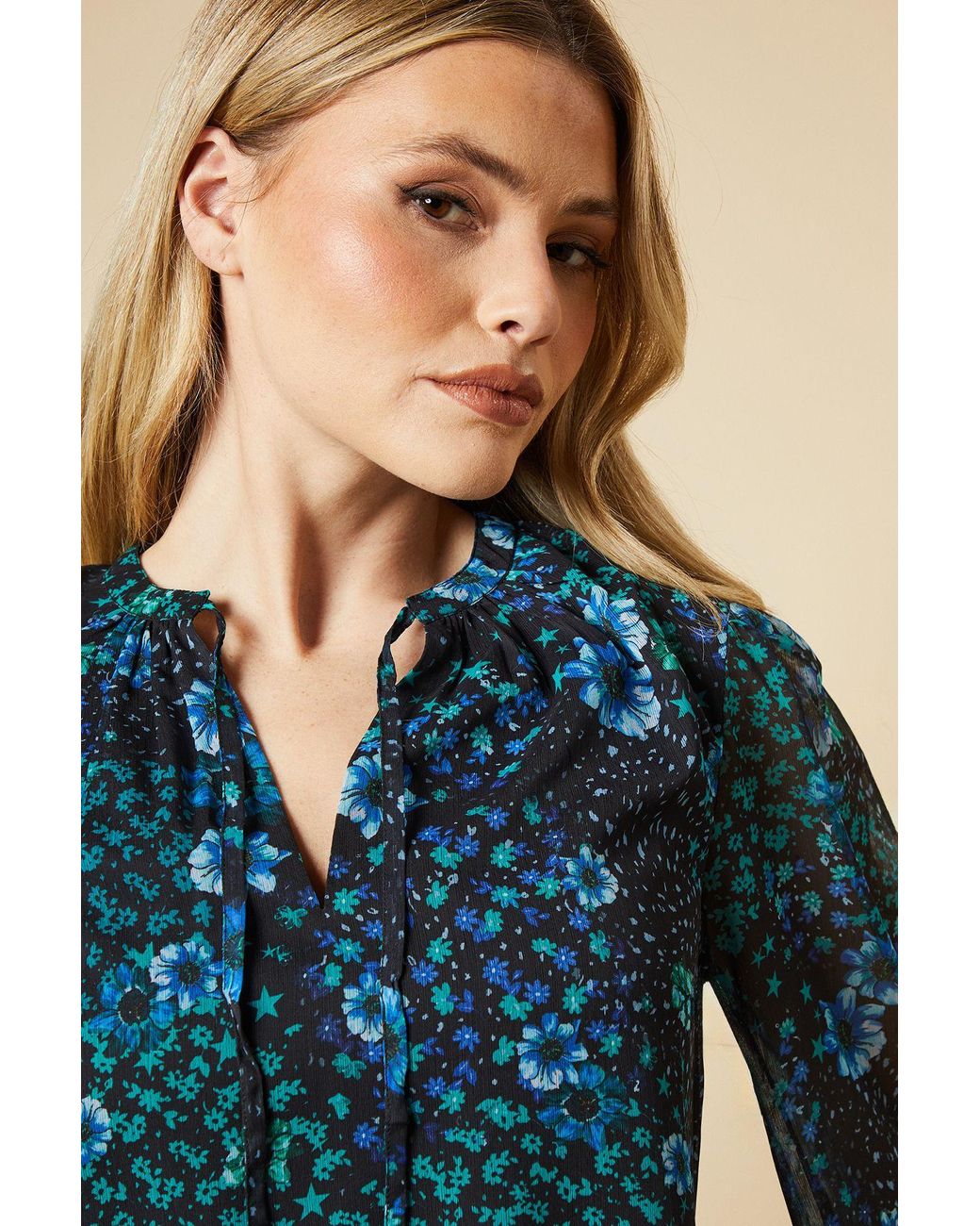 Dorothy Perkins Blue Patchwork Floral Chiffon Overhead Shirt